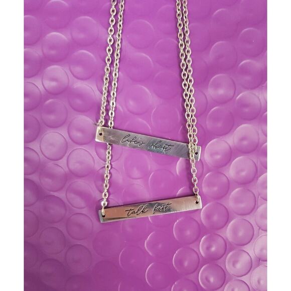 Smartass & Sass Necklace, "LIFE'S SHORT TALK FAST"- 2-layer Silver Tone, NIB - Picture 11 of 11